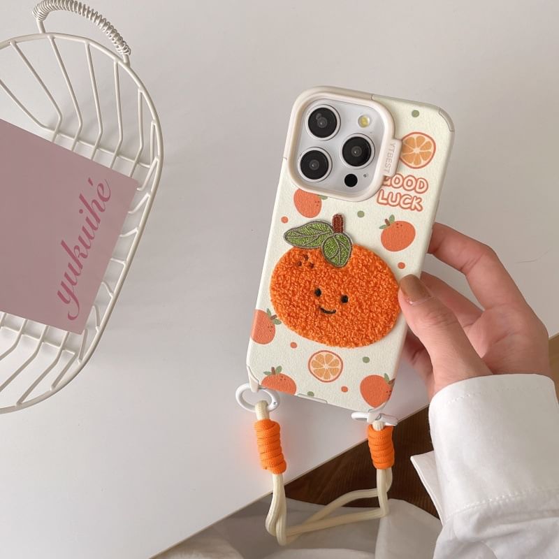 Fruit Embroidered Strap Phone Case - iPhone 16 Pro Max / 16 Pro / 16 Plus / 16 / 15 Pro Max / 15 Pro / 15 Plus / 15 / 14 Pro Max / 14 Pro / 14 Plus / 14 / 13 Pro Max / 13 Pro / 13 / 13 Mini