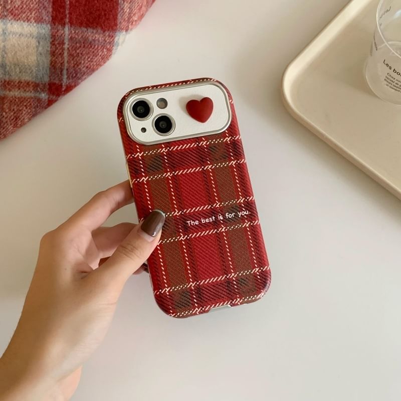 Heart Plaid Phone Case - iPhone 16 Pro Max / 16 Pro / 16 Plus / 16 / 15 Pro Max / 15 Pro / 15 Plus / 15 / 14 Pro Max / 14 Pro / 14 Plus / 14 / 13 Pro Max / 13 Pro / 13 / 13 Mini