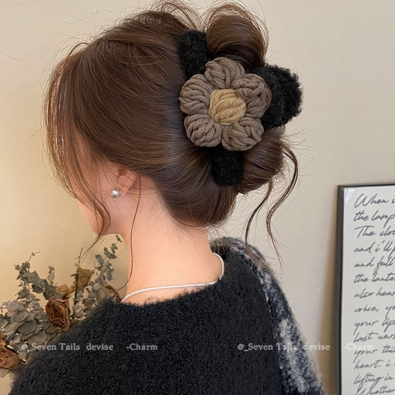 Floral Yarn Chenille Hair Claw Clip