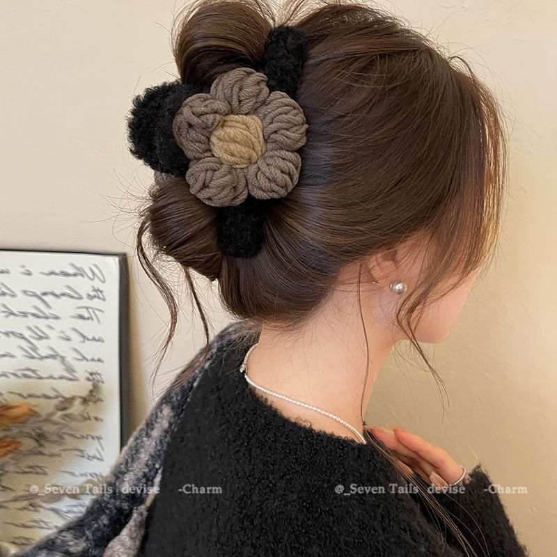 Floral Yarn Chenille Hair Claw Clip