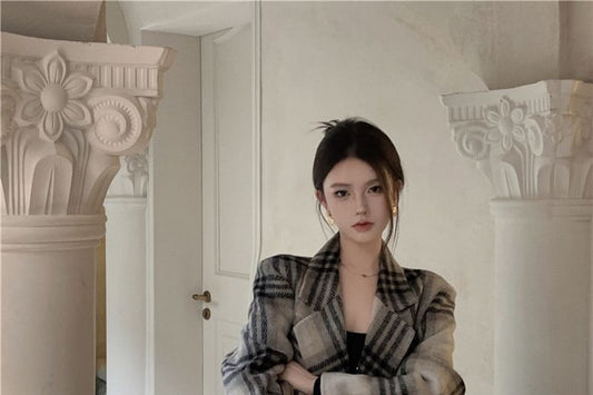 Plaid Double-Breasted Lapel Woolen Coat