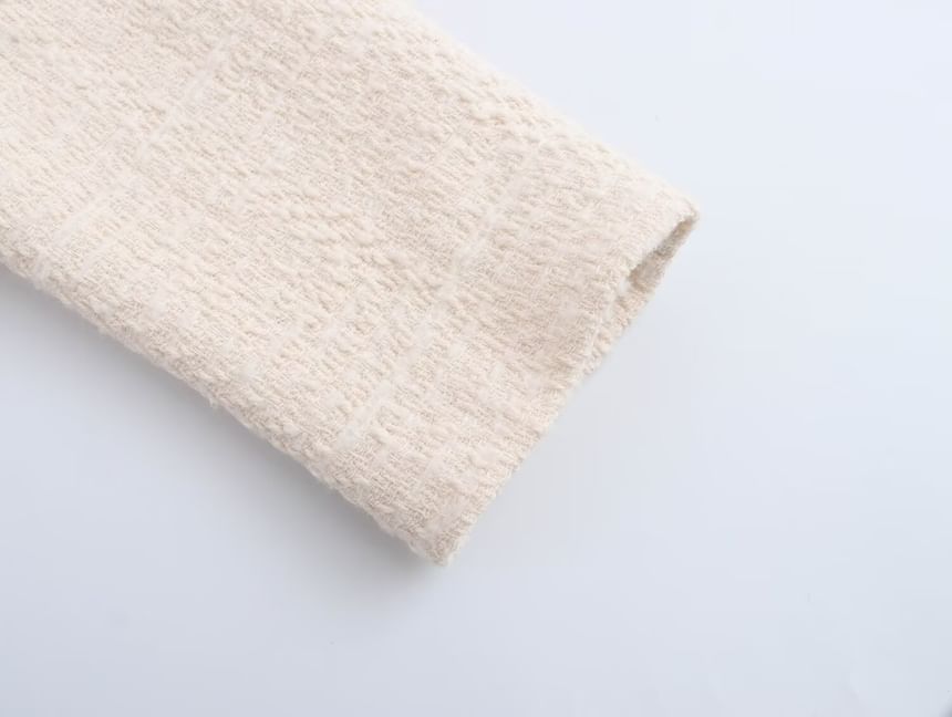 Collared Plain Bow Buttoned Tweed Jacket