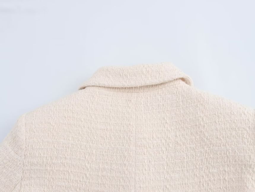 Collared Plain Bow Buttoned Tweed Jacket