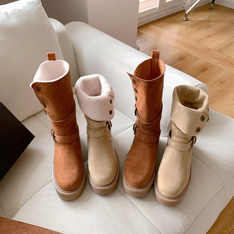Buckled Boots Platform Mid Calf Button