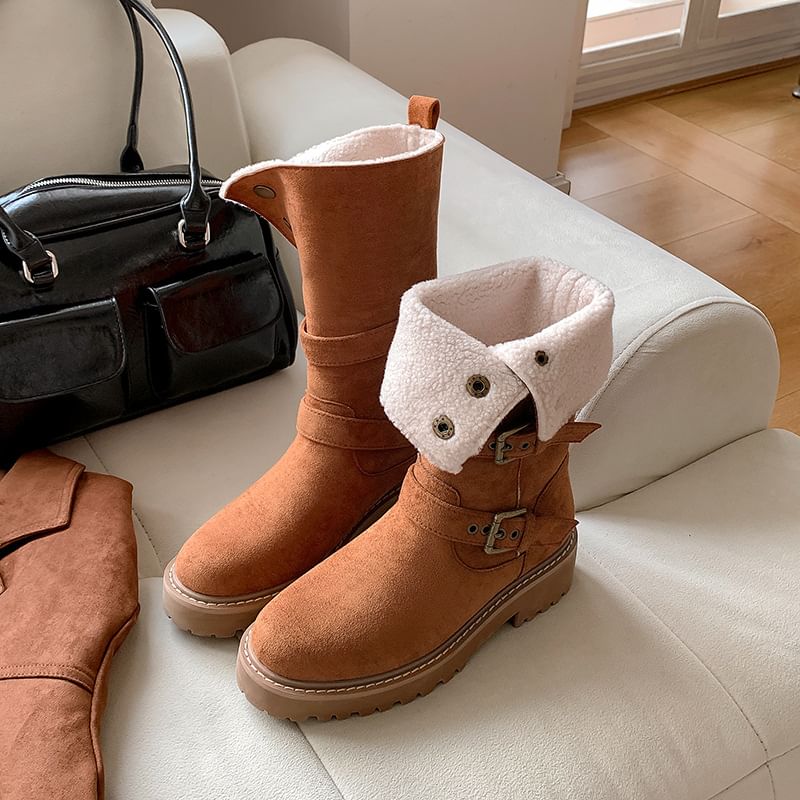 Buckled Boots Platform Mid Calf Button