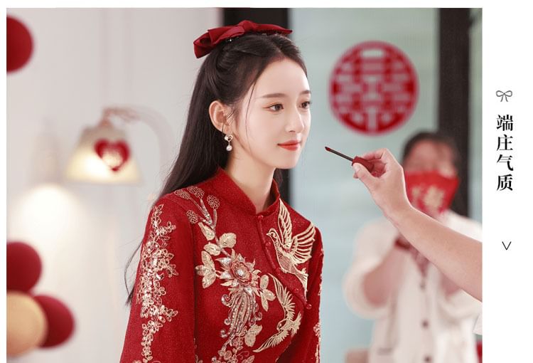 Sleeve Wedding Embroidered Dress Long Cheongsam