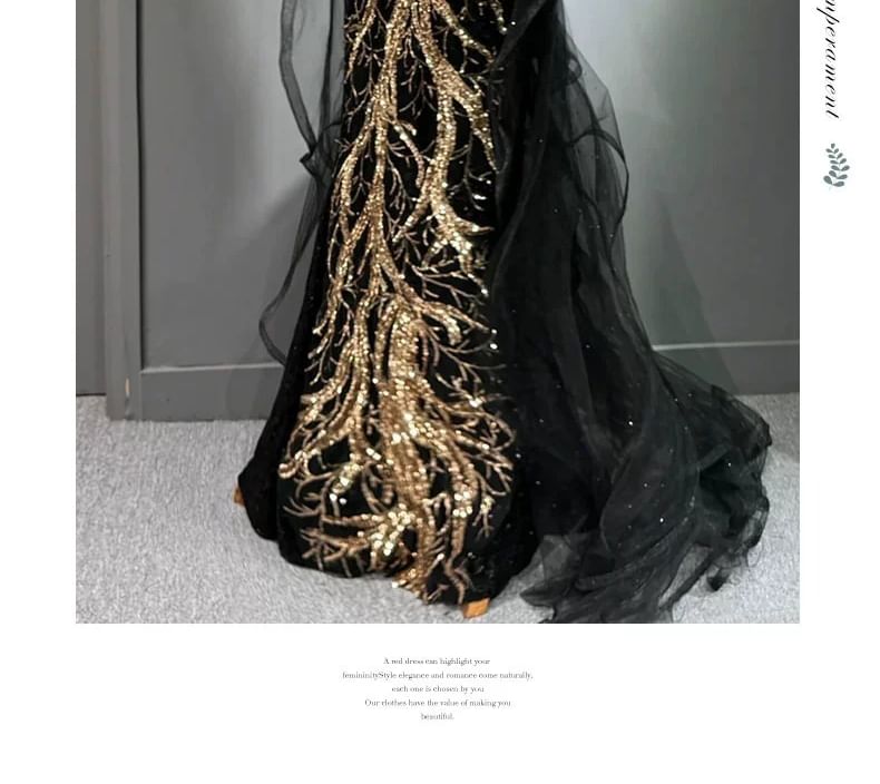 Neck Embroidered Sequined Gown Sleeveless Evening Halter Maxi