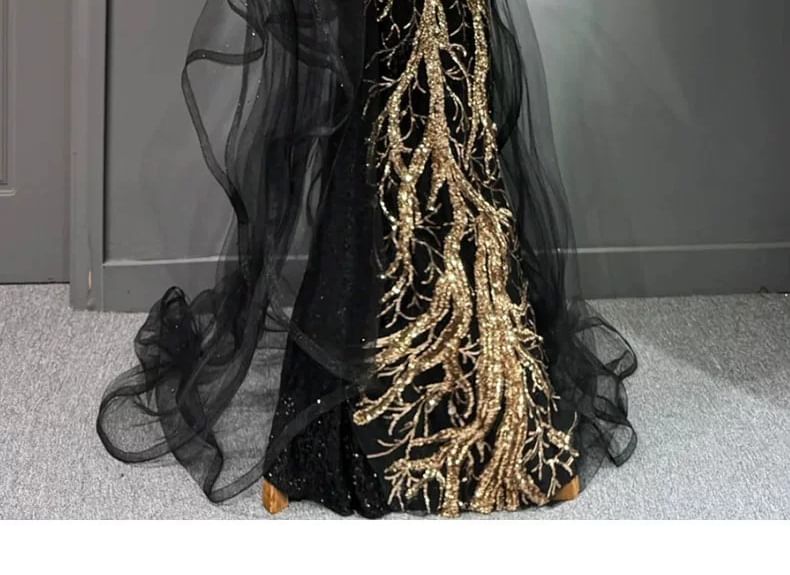 Neck Embroidered Sequined Gown Sleeveless Evening Halter Maxi