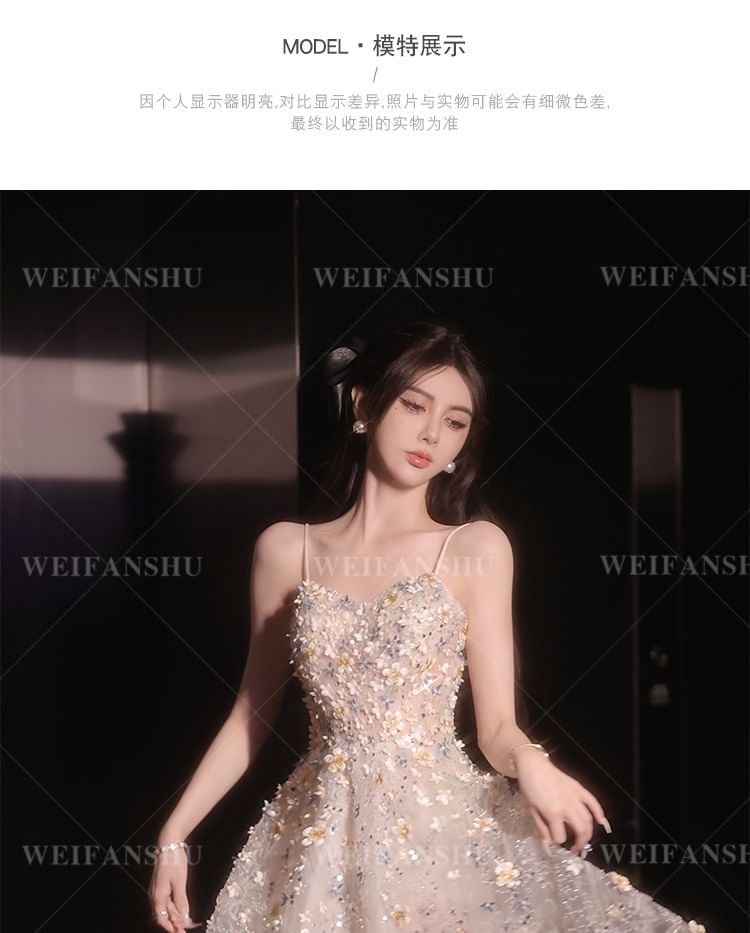 Embroidered Designs) A-Line Evening Sequin Gown Floral (Various