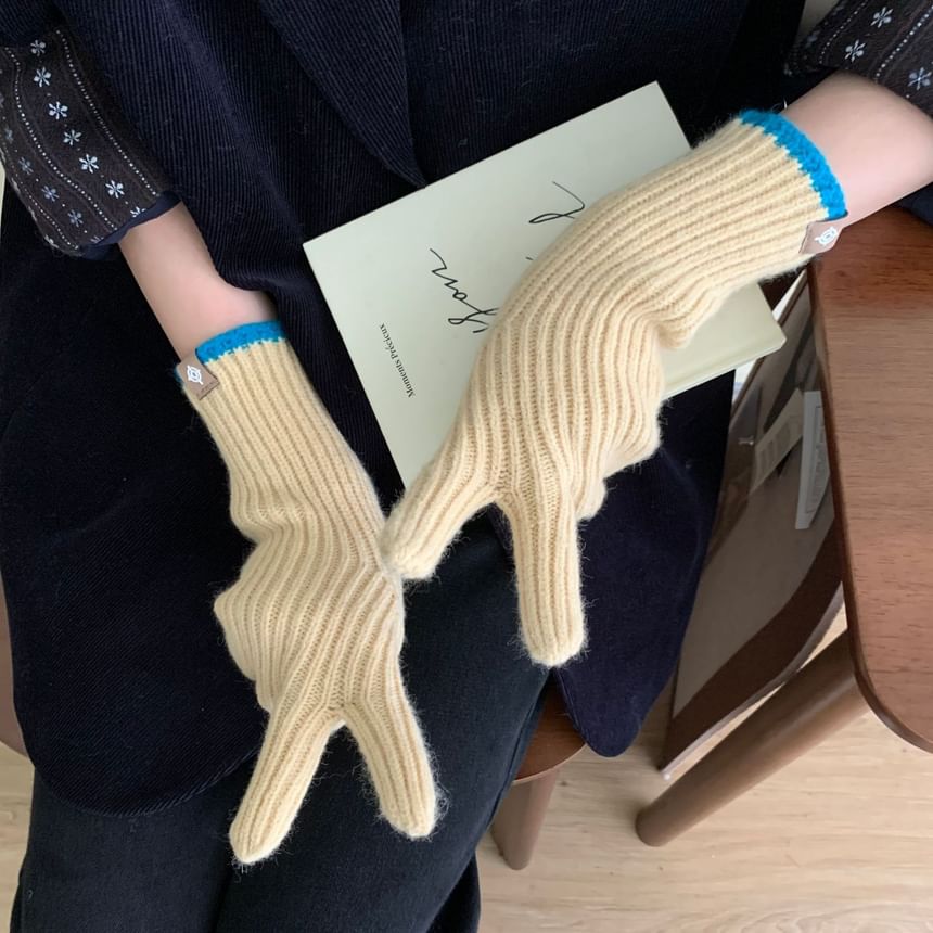 Knit Two-Tone Gloves Touchscreen