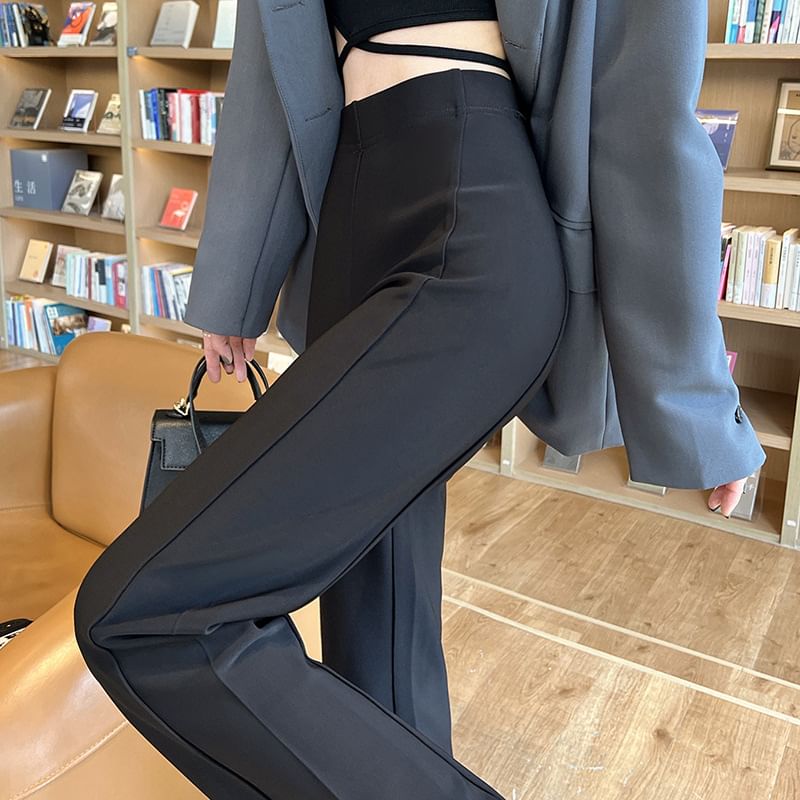 High Rise Slit Hem Flared Suit Pants