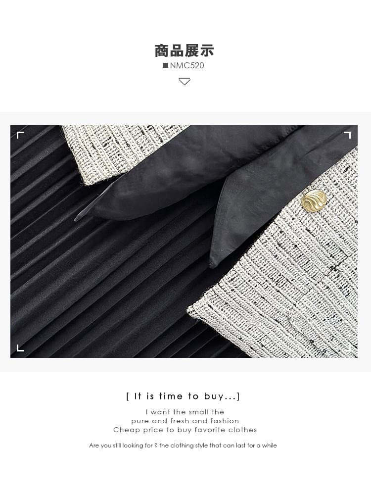 Tie-Front Tweed Vest / Two-Tone Pleated A-Line Dress