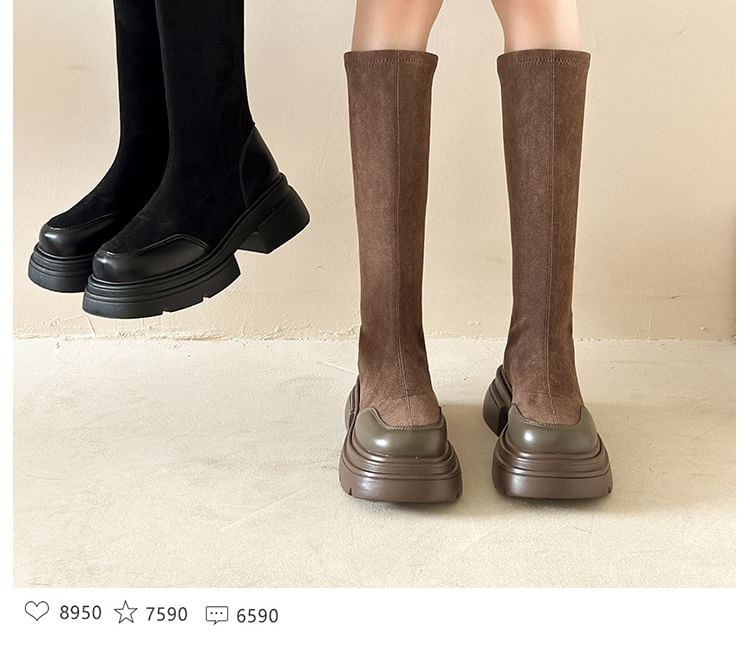 Pull-On Knee-High Boots With Chunky-Heel