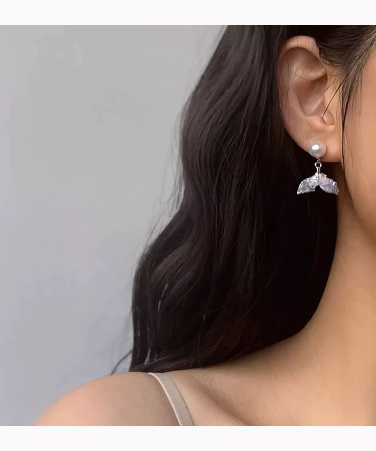 Tail Mermaid Alloy Drop Earring Faux Pearl Crystal