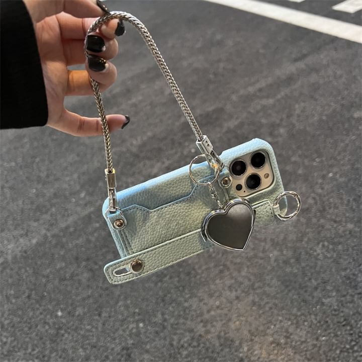 Faux Mirror Heart Case Leather Phone