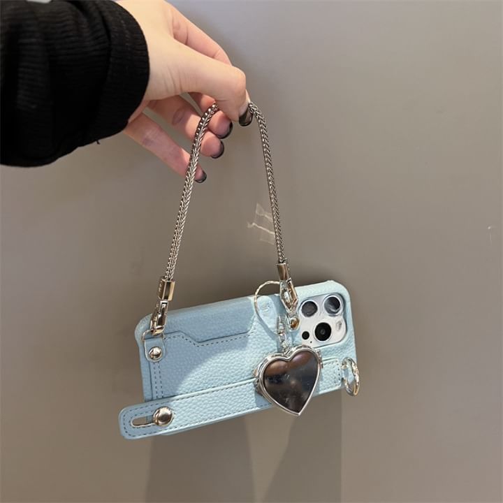 Faux Mirror Heart Case Leather Phone