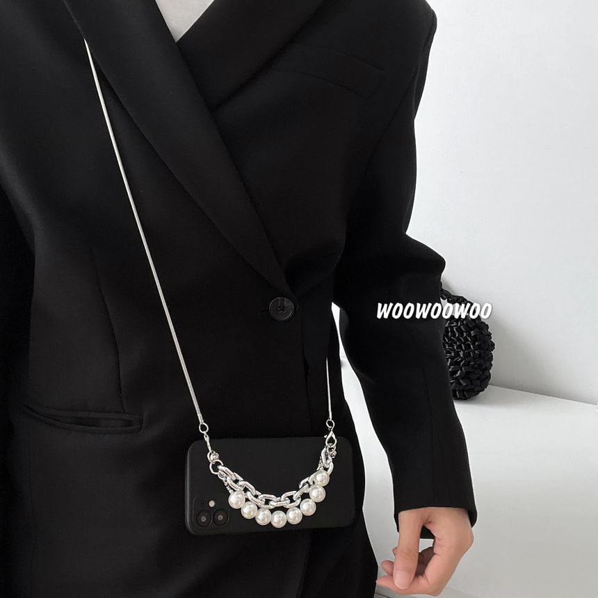 Faux Pearl Strap / Alloy Lanyard Phone Case