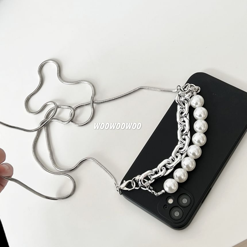 Faux Pearl Strap / Alloy Lanyard Phone Case