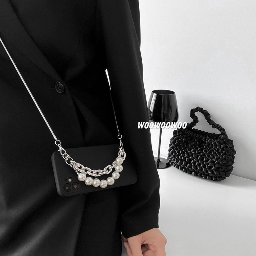 Faux Pearl Strap / Alloy Lanyard Phone Case