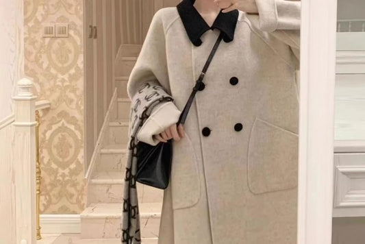 Contrasted Double-Breasted Wool Coat