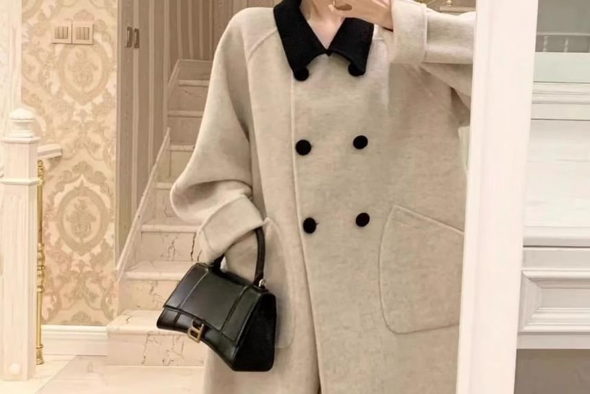 Contrasted Double-Breasted Wool Coat