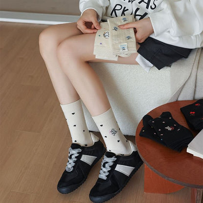 Heart Embroidery Crew Socks