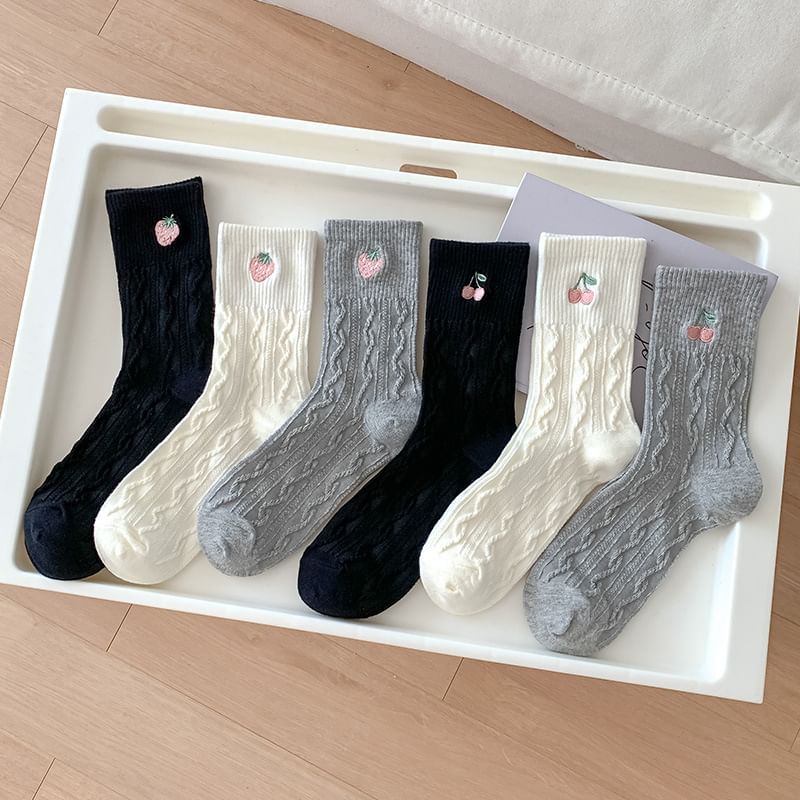 Fruit Embroidery Crew Socks