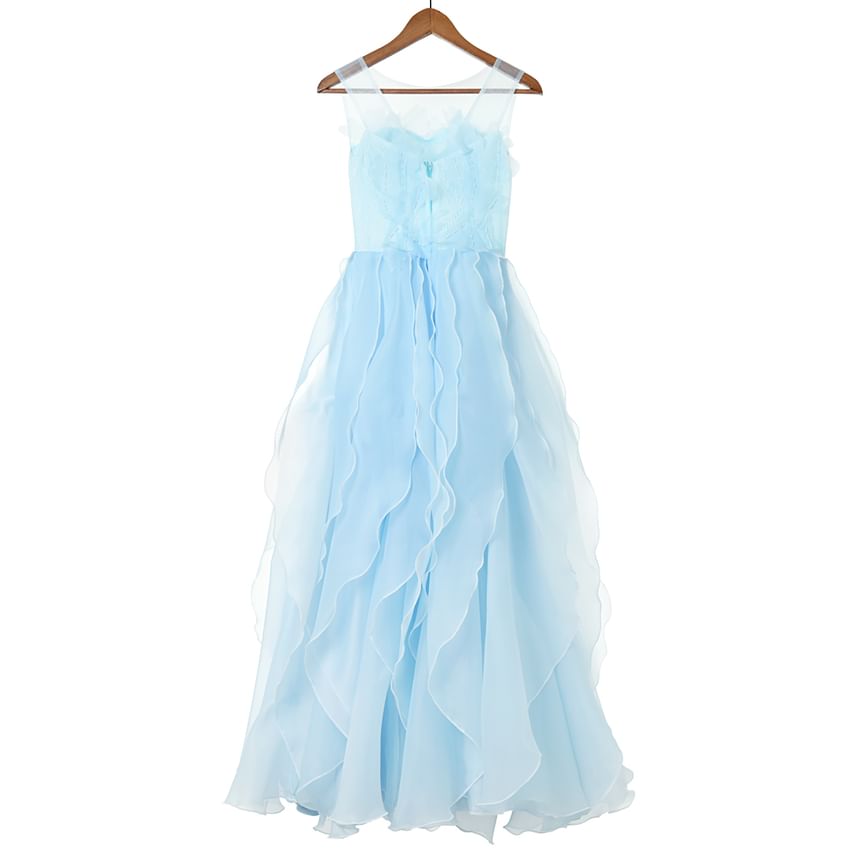 Plain Ruffle A-Line Evening Gown