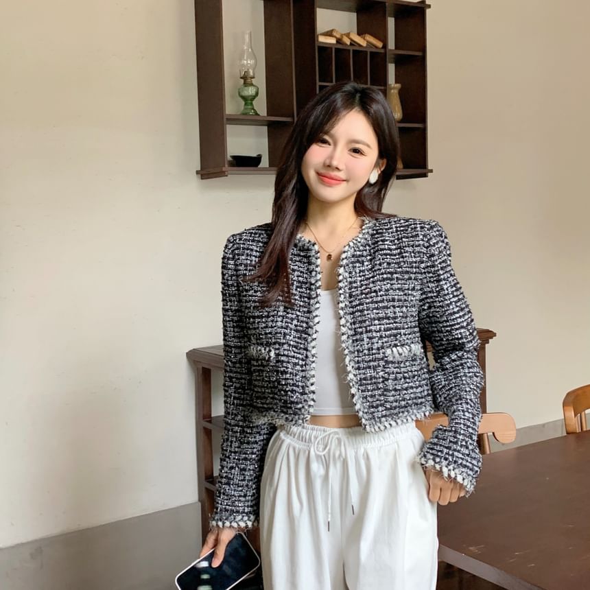 Plaid Tweed Cropped Jacket
