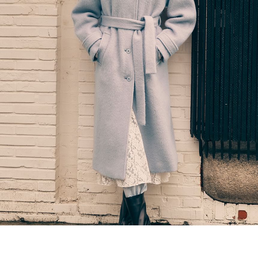Woolen Mac Coat with Sash (Gray)