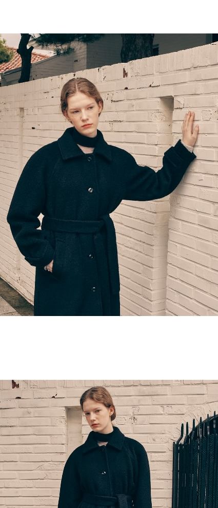 Woolen Mac Coat with Sash (Black)