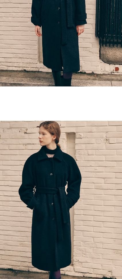 Woolen Mac Coat with Sash (Black)