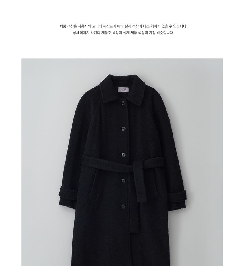 Woolen Mac Coat with Sash (Black)