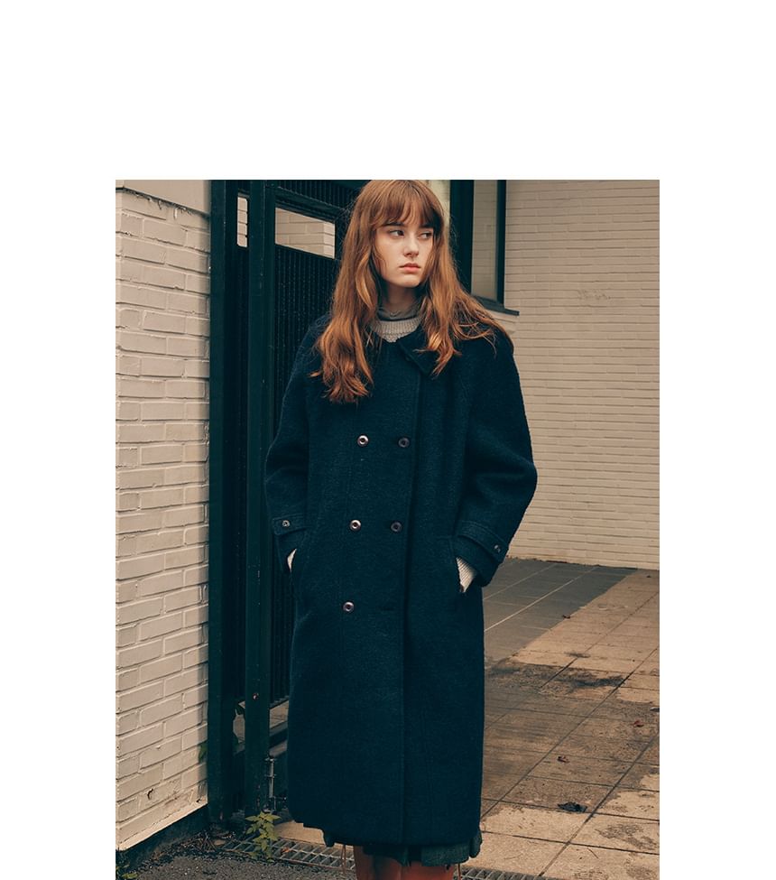 Double-Button Wool Coat (Navy Blue)