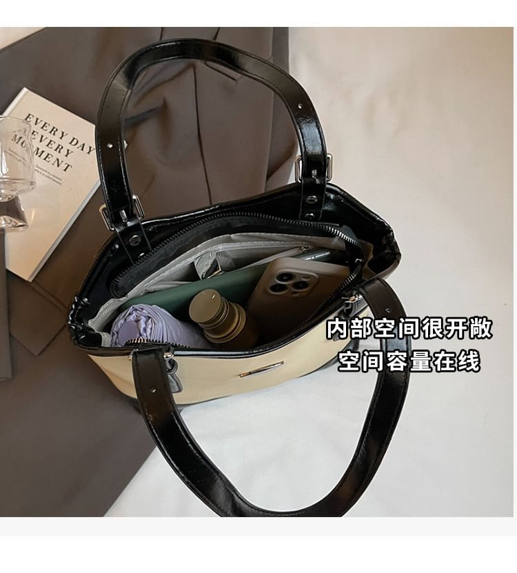 Leather Faux Bag Buckled Tote