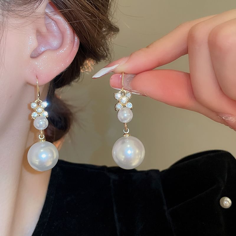 Rhinestone Necklace Drop Faux Bracelet Pearl Floral / Hook Earring