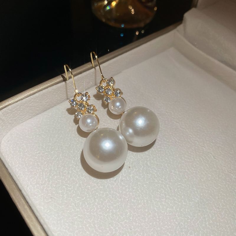 Rhinestone Necklace Drop Faux Bracelet Pearl Floral / Hook Earring