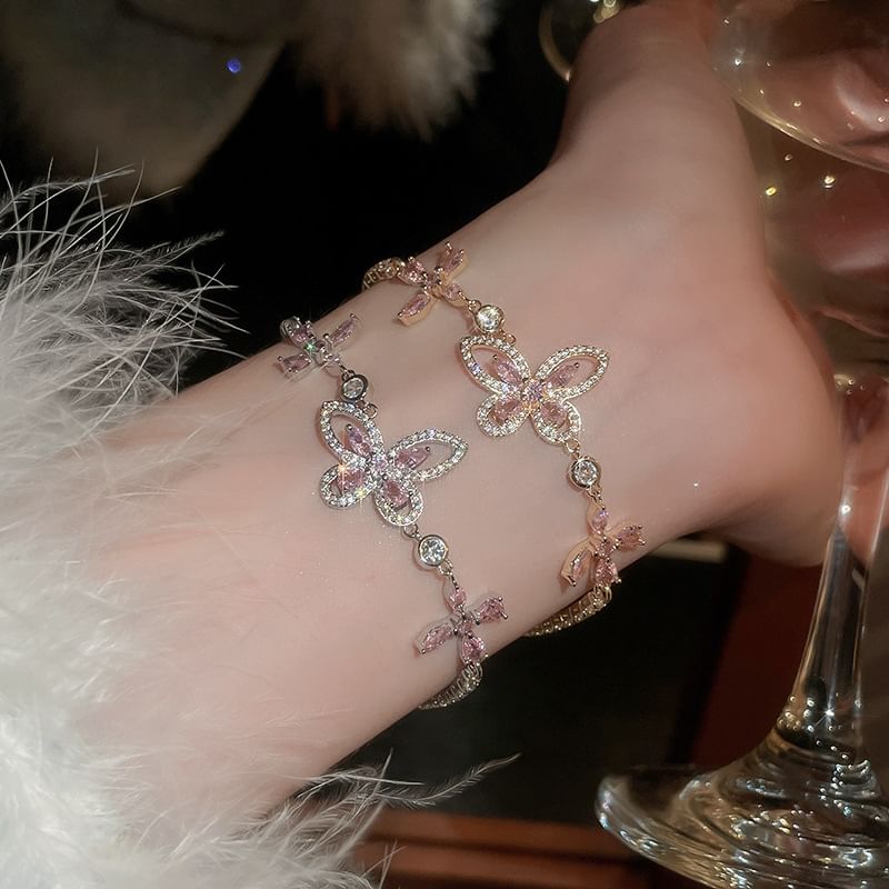 Rhinestone Floral Butterfly Bracelet