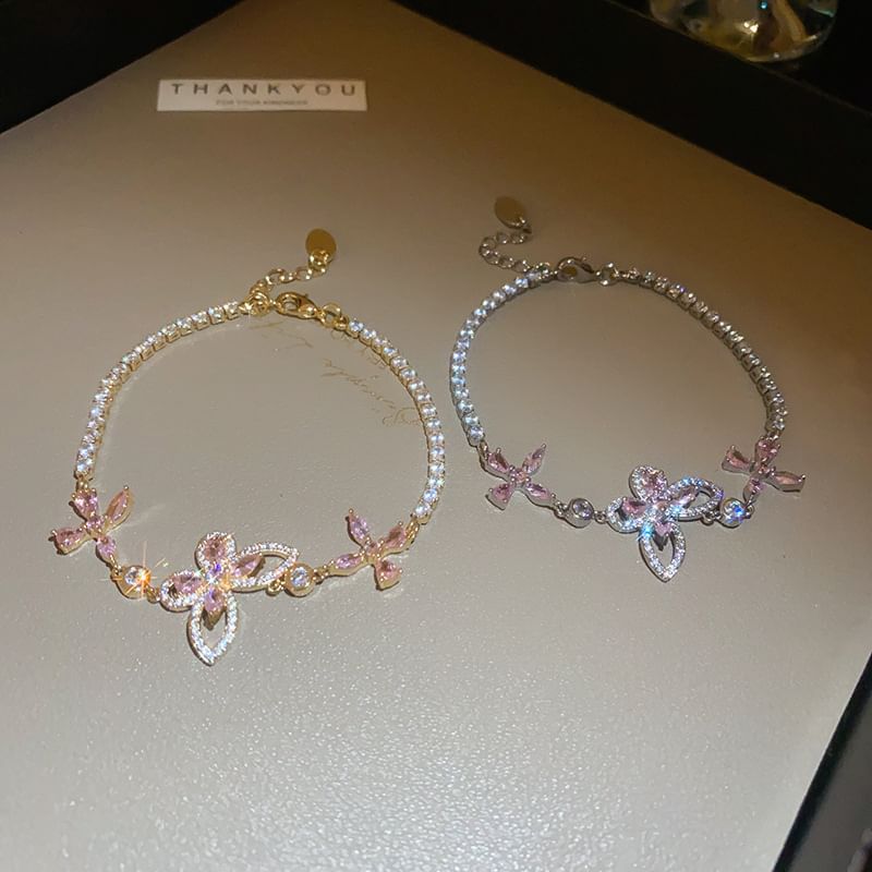 Rhinestone Floral Butterfly Bracelet