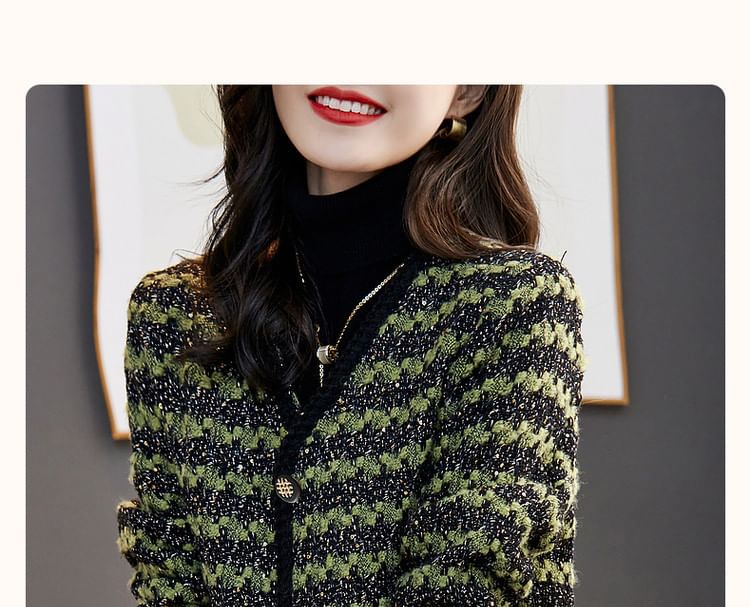 V-Neck Tweed Button Jacket