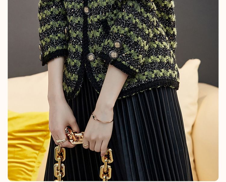 V-Neck Tweed Button Jacket