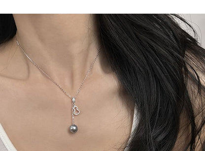 Faux Pearl Gourd Rhinestone Pendant Necklace