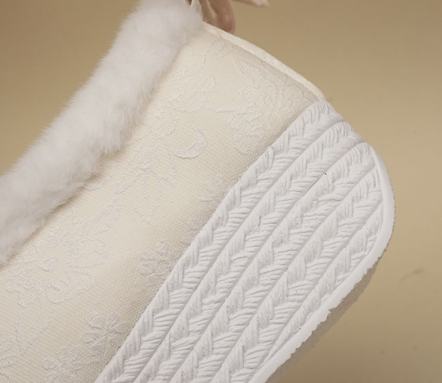 Bow Fleece-Lined Wedge Platform Pumps Heel