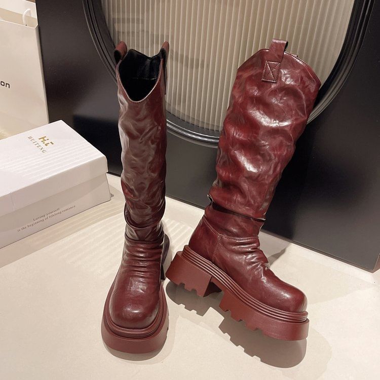 Platform Boots High Ruched Knee
