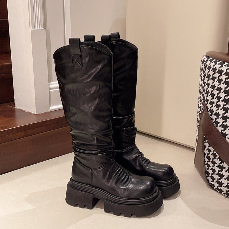 Platform Boots High Ruched Knee