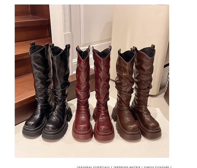 Platform Boots High Ruched Knee