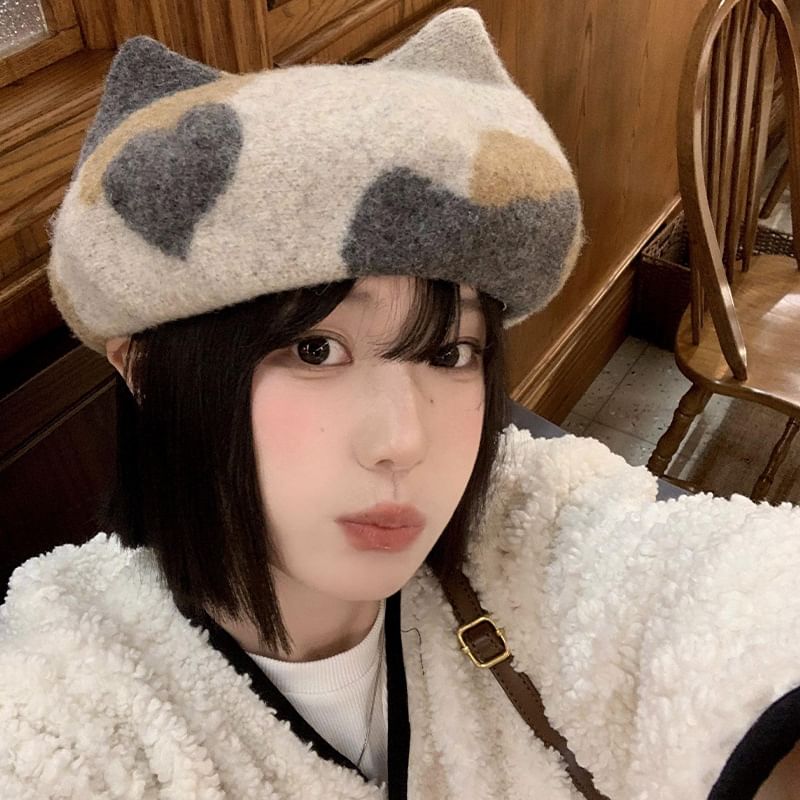 Cat Ear Patterned Beret