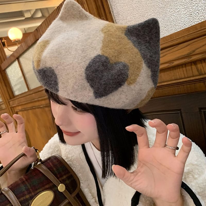 Cat Ear Patterned Beret
