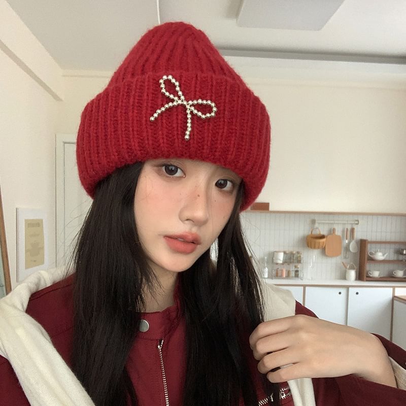 Beaded Bow Beanie