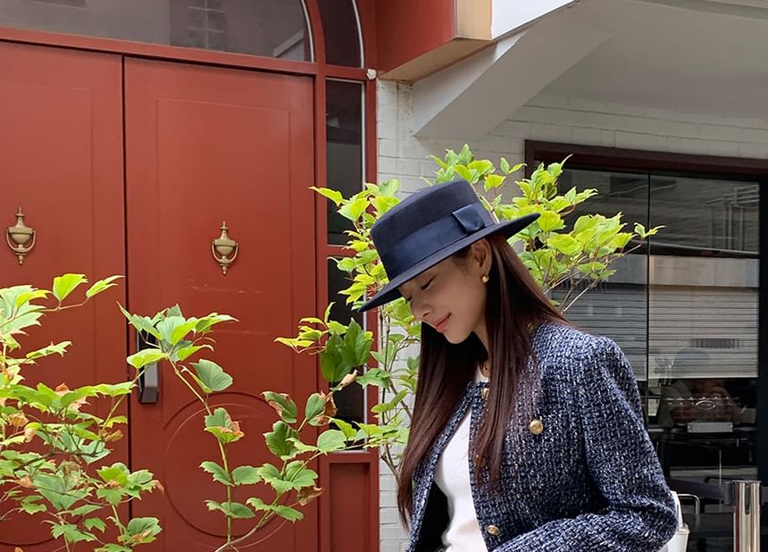 Round Neck Tweed Button Jacket